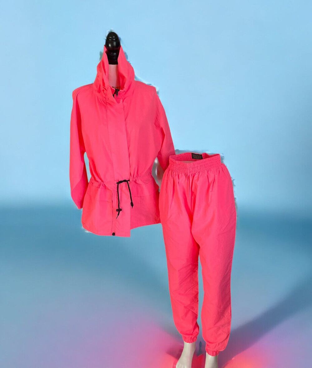 Vintage 90s Neon Red American High Hip Hop Costume Tracksuit Pants Jacket Set M